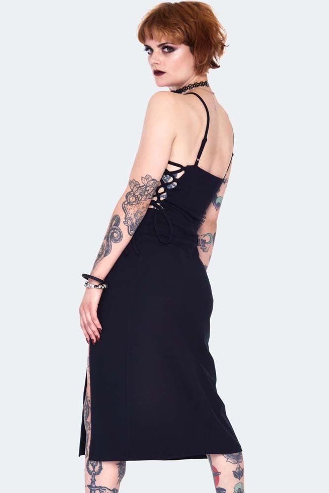 Rose Vine Screen Print Midi Dress-Jawbreaker-Dark Fashion Clothing