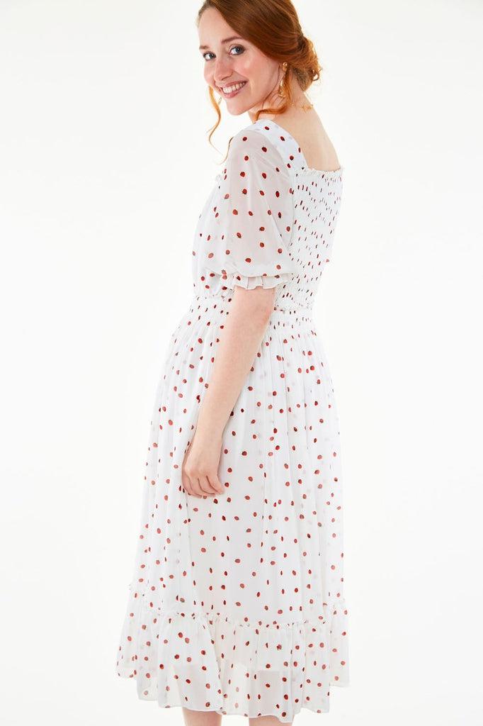 Rosita Strawberry Print Sleeved Dress-Voodoo Vixen-Dark Fashion Clothing