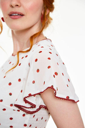 Rosita White Strawberry Fruit Flutter Playsuit-Voodoo Vixen-Dark Fashion Clothing