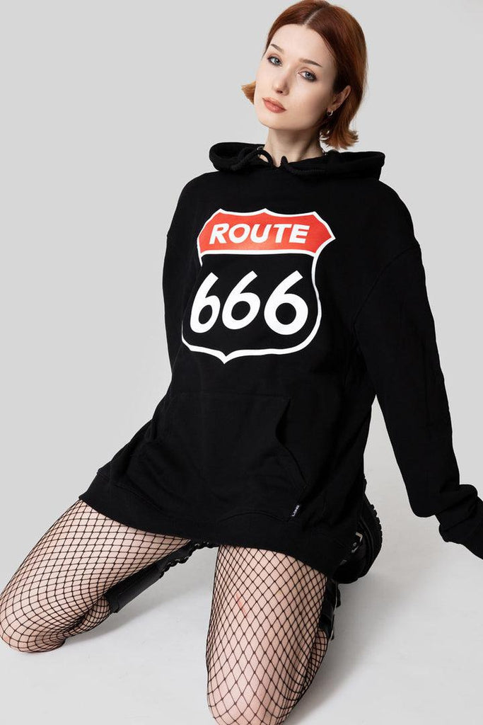 Route 666 - Oversize Hooded Sweat - Unisex-Long Clothing-Dark Fashion Clothing