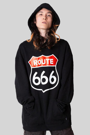 Route 666 - Oversize Hooded Sweat - Unisex-Long Clothing-Dark Fashion Clothing