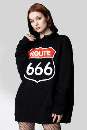 Route 666 - Oversize Hooded Sweat - Unisex-Long Clothing-Dark Fashion Clothing