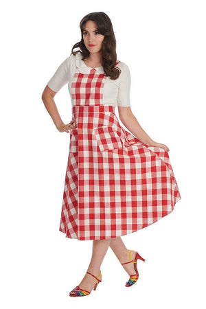 Row Boat Date Check Swing Pinafore-Banned-Dark Fashion Clothing