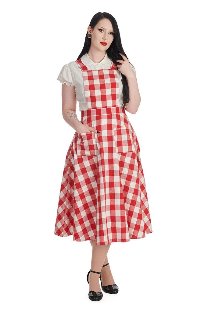 Row Boat Date Check Swing Pinafore-Banned-Dark Fashion Clothing