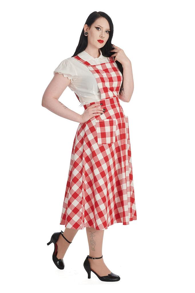 Row Boat Date Check Swing Pinafore-Banned-Dark Fashion Clothing