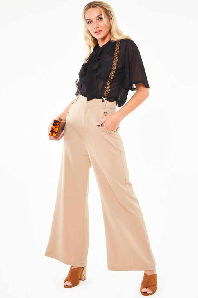 Safari Flare Trousers With Leopard Print Suspenders-Voodoo Vixen-Dark Fashion Clothing