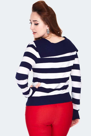 Sailor Collar Stripe Cardigan-Voodoo Vixen-Dark Fashion Clothing