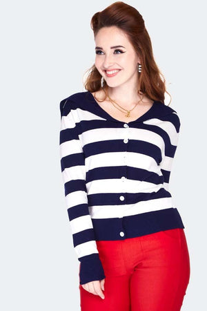 Sailor Collar Stripe Cardigan-Voodoo Vixen-Dark Fashion Clothing