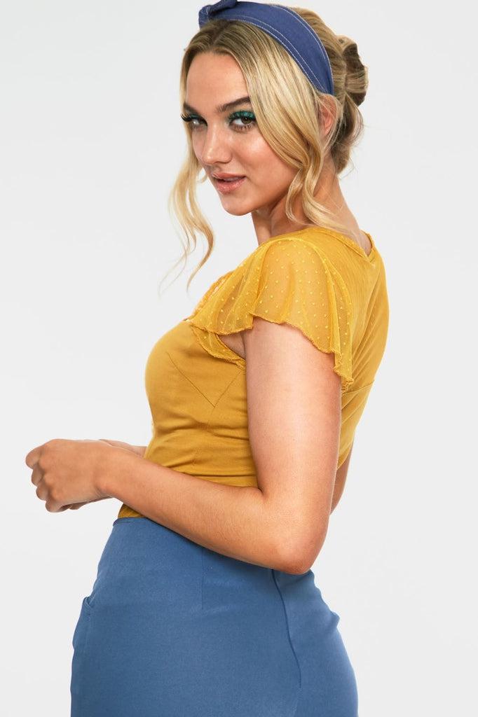 Samantha Polka Mesh Top-Voodoo Vixen-Dark Fashion Clothing