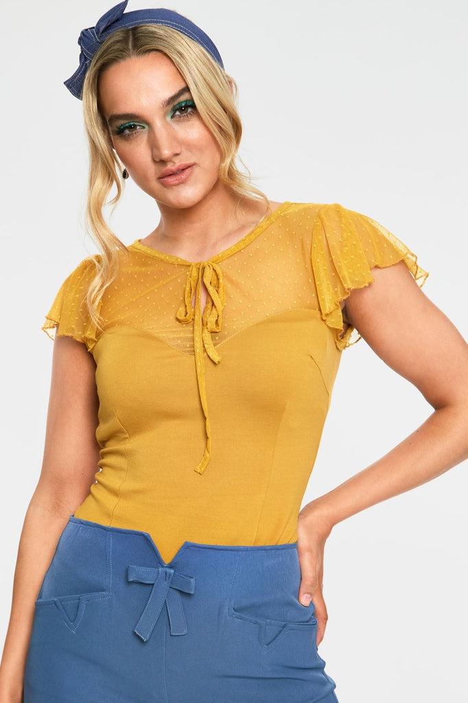 Samantha Polka Mesh Top-Voodoo Vixen-Dark Fashion Clothing