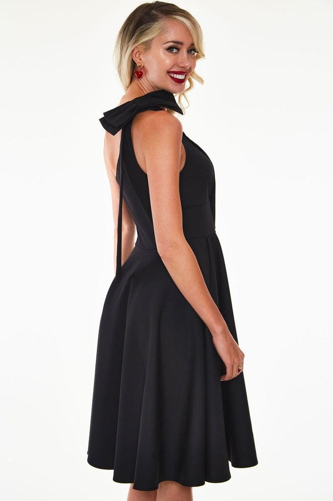 Selma That Little Black One Shoulder Bow Dress-Voodoo Vixen-Dark Fashion Clothing