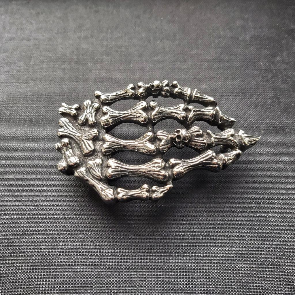 Skeletal Hand Belt Buckle - Steel-Badboy-Dark Fashion Clothing