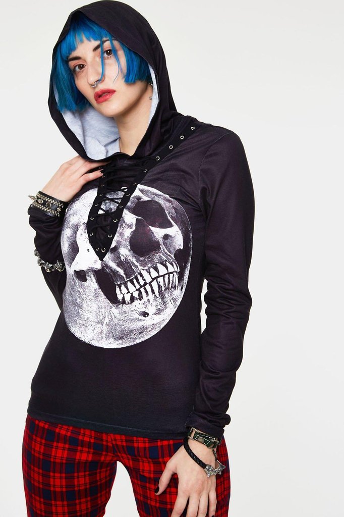 Skull In the Moon Fitted Hoodie-Jawbreaker-Dark Fashion Clothing