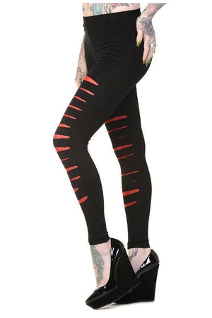 Slashed Black Leggings-Banned-Dark Fashion Clothing