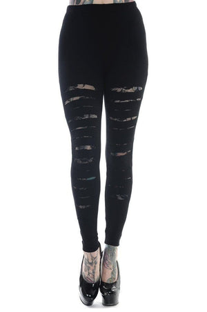 Slashed Black Leggings-Banned-Dark Fashion Clothing