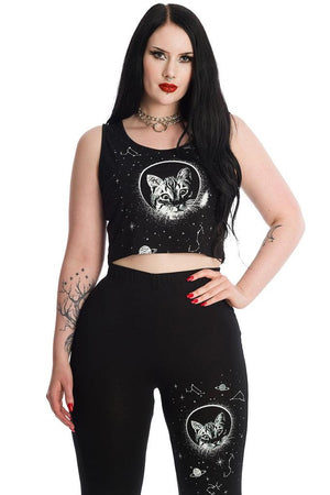 Space Kitty Cropped Top-Banned-Dark Fashion Clothing