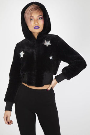 Star Struck Faux Fur Jacket-Jawbreaker-Dark Fashion Clothing