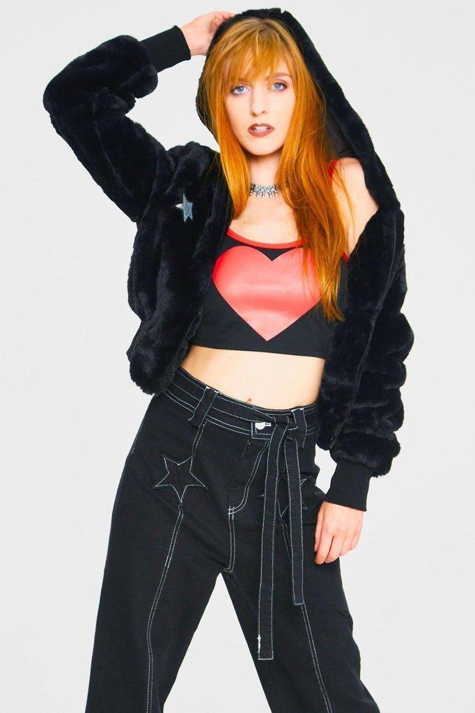 Star Struck Faux Fur Jacket-Jawbreaker-Dark Fashion Clothing
