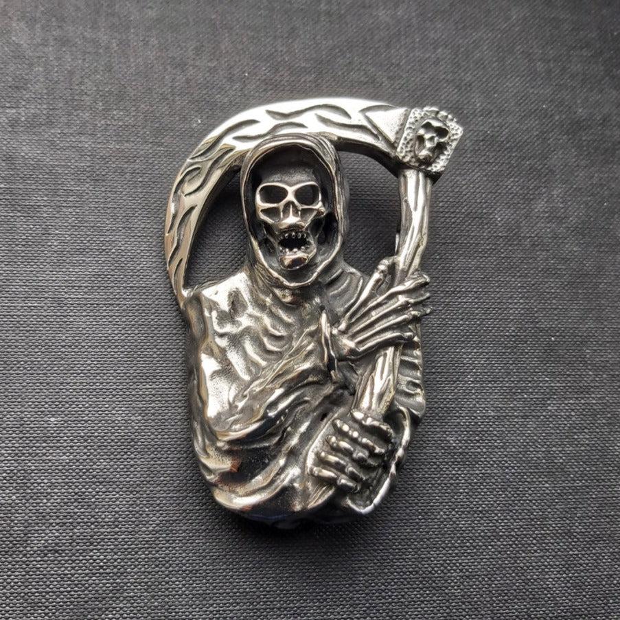 Steel Grim Reaper Belt Buckle - 0025-Badboy-Dark Fashion Clothing