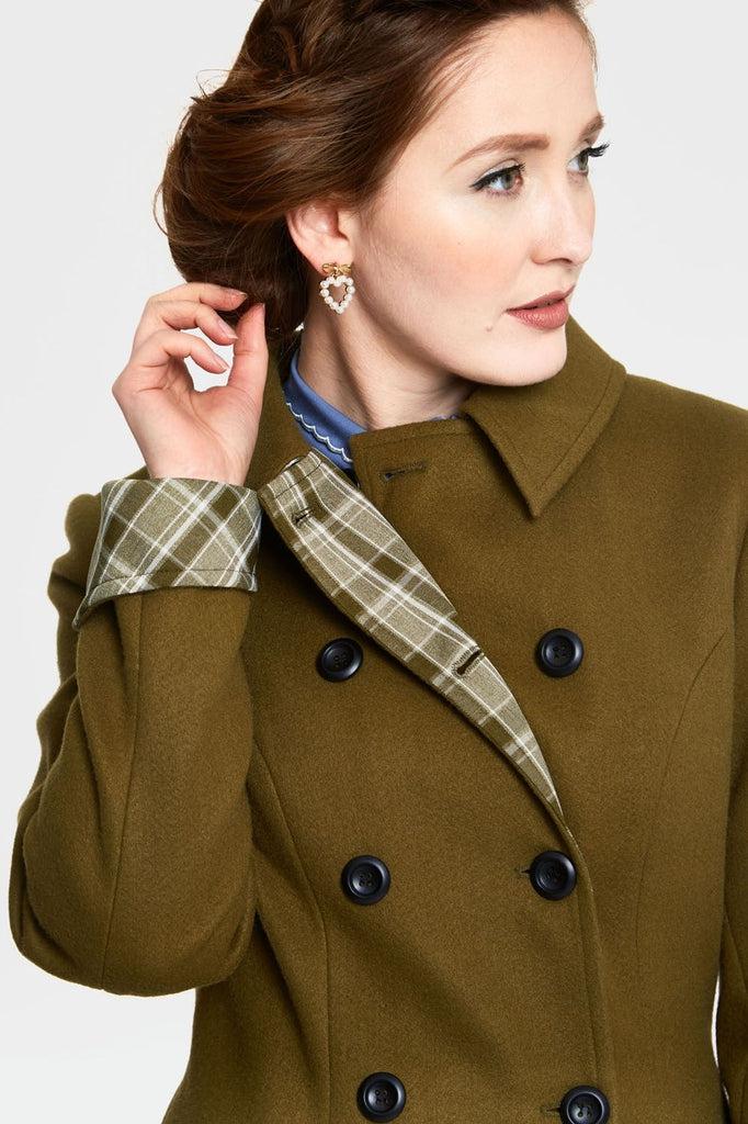 Susie Coat With Button Up Plaid Contrast-Voodoo Vixen-Dark Fashion Clothing