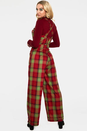 Tartan Cross Strap Jumpsuit-Voodoo Vixen-Dark Fashion Clothing