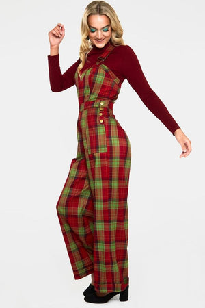 Tartan Cross Strap Jumpsuit-Voodoo Vixen-Dark Fashion Clothing