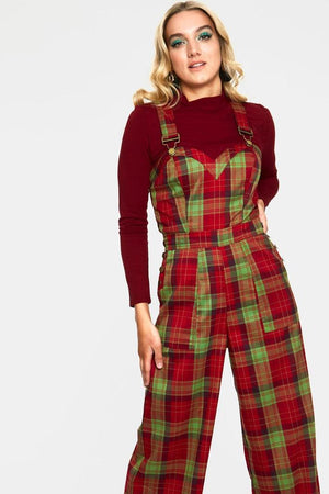 Tartan Cross Strap Jumpsuit-Voodoo Vixen-Dark Fashion Clothing