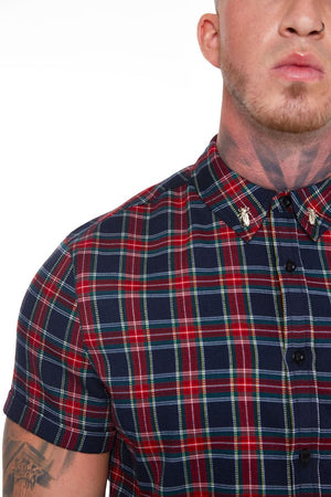 Tartan Short Sleeve Oxford Shirt-Jawbreaker-Dark Fashion Clothing