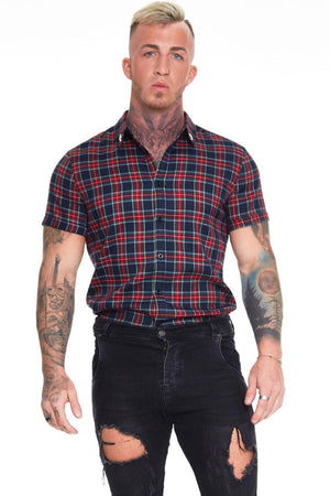 Tartan Short Sleeve Oxford Shirt-Jawbreaker-Dark Fashion Clothing