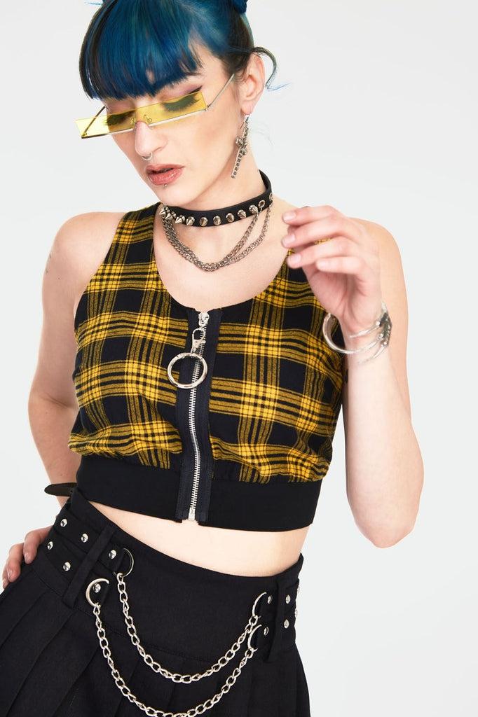 Teen Spirit Tartan Crop Top-Jawbreaker-Dark Fashion Clothing