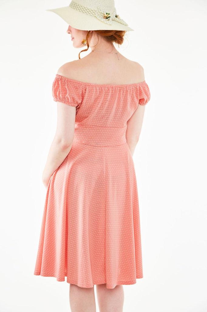 Tessy Gathered Neckline Polka Dot Flare Dress-Voodoo Vixen-Dark Fashion Clothing