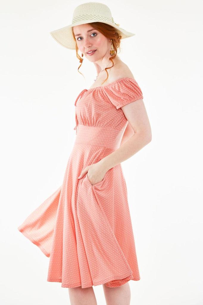 Tessy Gathered Neckline Polka Dot Flare Dress-Voodoo Vixen-Dark Fashion Clothing