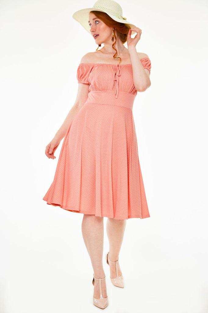 Tessy Gathered Neckline Polka Dot Flare Dress-Voodoo Vixen-Dark Fashion Clothing