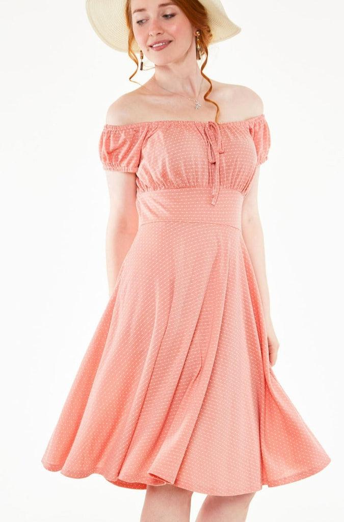 Tessy Gathered Neckline Polka Dot Flare Dress-Voodoo Vixen-Dark Fashion Clothing