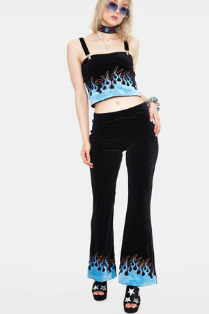 Too Hot To Handle Flame Flared Trousers-Jawbreaker-Dark Fashion Clothing