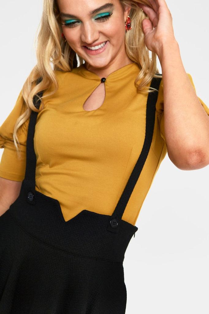 Toyin Herringbone Overall Skirt-Voodoo Vixen-Dark Fashion Clothing