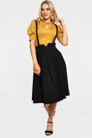 Toyin Herringbone Overall Skirt-Voodoo Vixen-Dark Fashion Clothing