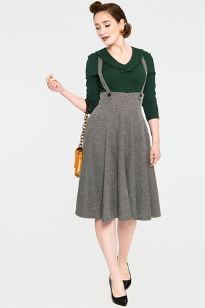 Toyin Overall Herringbone Flared Skirt-Voodoo Vixen-Dark Fashion Clothing