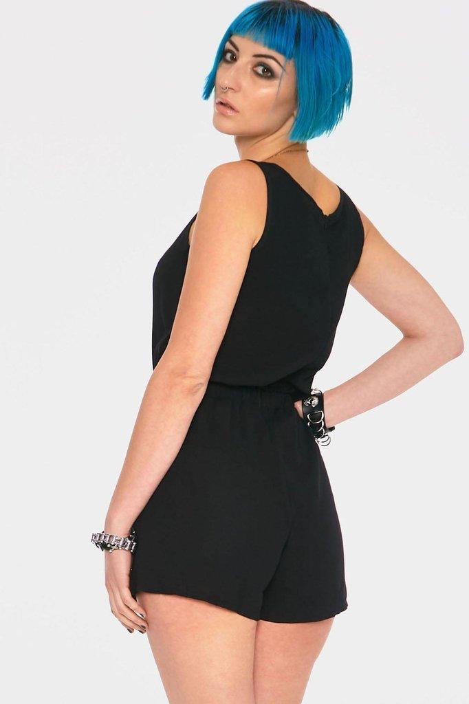 Trim And Black Crepe Playsuit-Jawbreaker-Dark Fashion Clothing