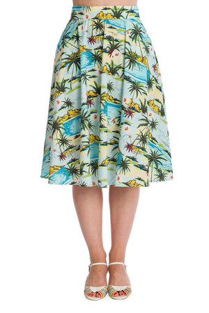 Tropical Palms Swing Skirt-Banned-Dark Fashion Clothing