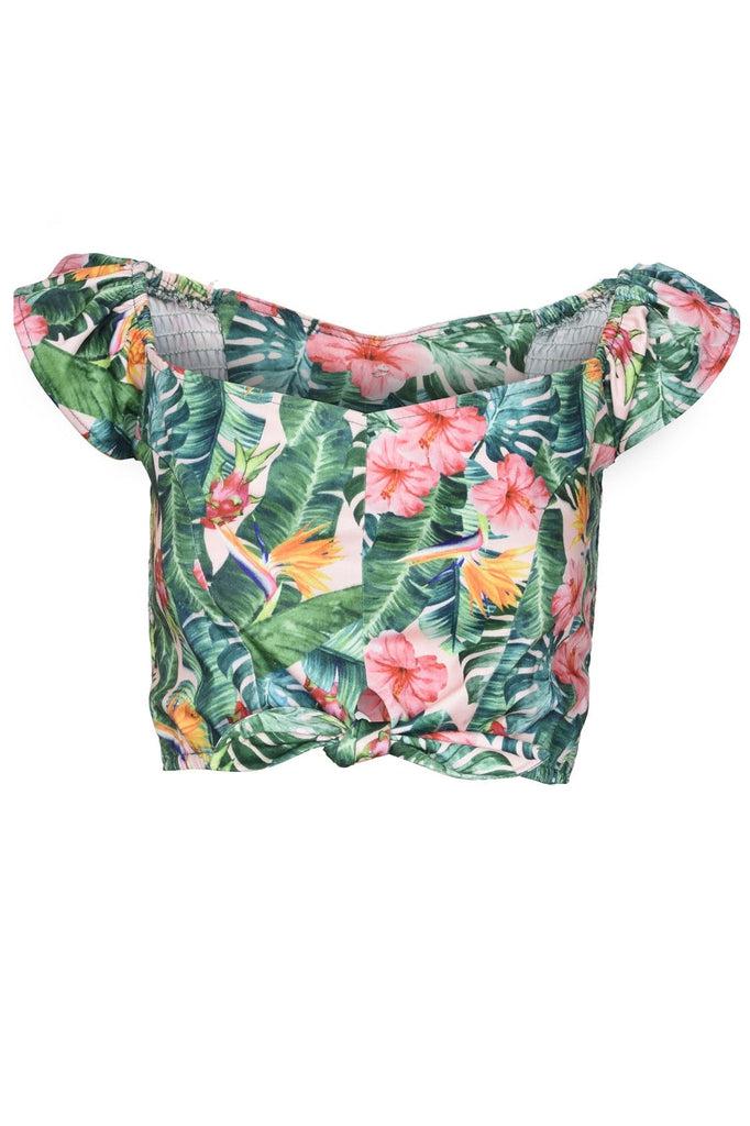 Valentina Floral Tropical Print Cropped Top-Voodoo Vixen-Dark Fashion Clothing