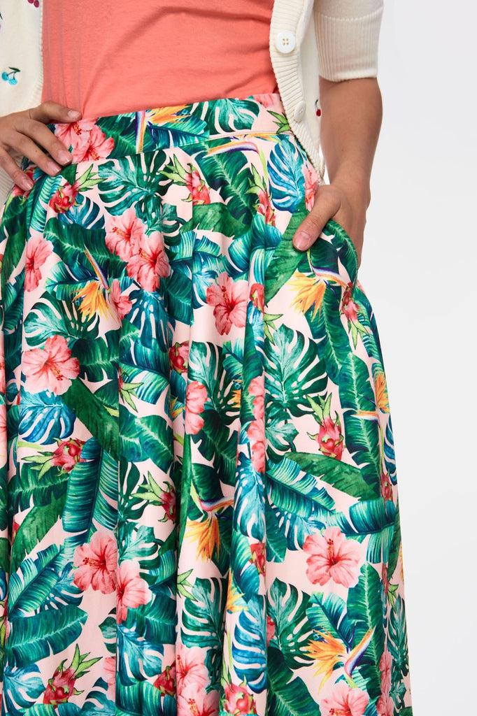 Valentina Floral Tropical Print Skirt-Voodoo Vixen-Dark Fashion Clothing