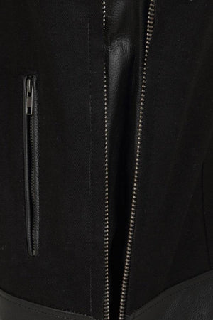 Vargas Black Denim & Leather Expandable Biker Vest-Skintan Leather-Dark Fashion Clothing