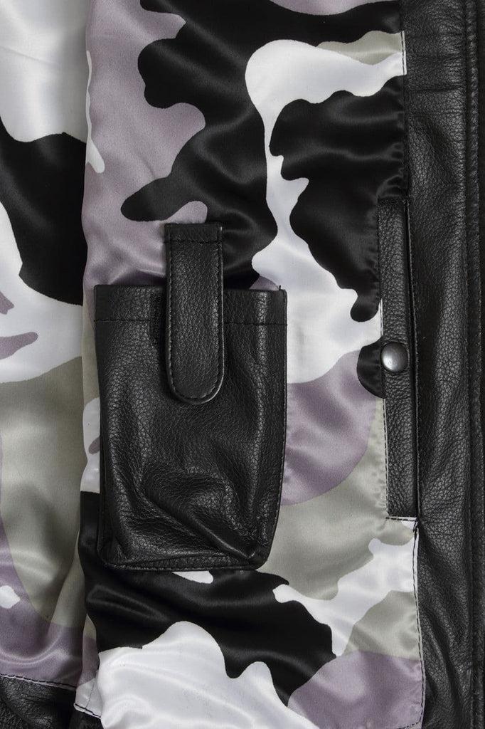 Vargas Black Denim & Leather Expandable Biker Vest-Skintan Leather-Dark Fashion Clothing