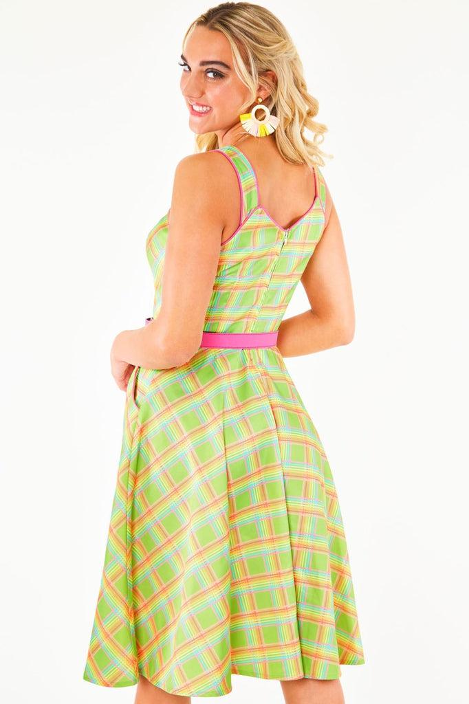 Vita Rainbow Tartan Summer Dress-Voodoo Vixen-Dark Fashion Clothing