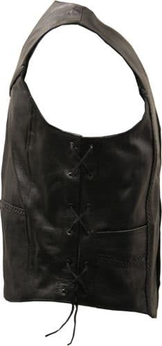 Weaver Lace Sides & Plait Leather Biker Vest-Skintan Leather-Dark Fashion Clothing