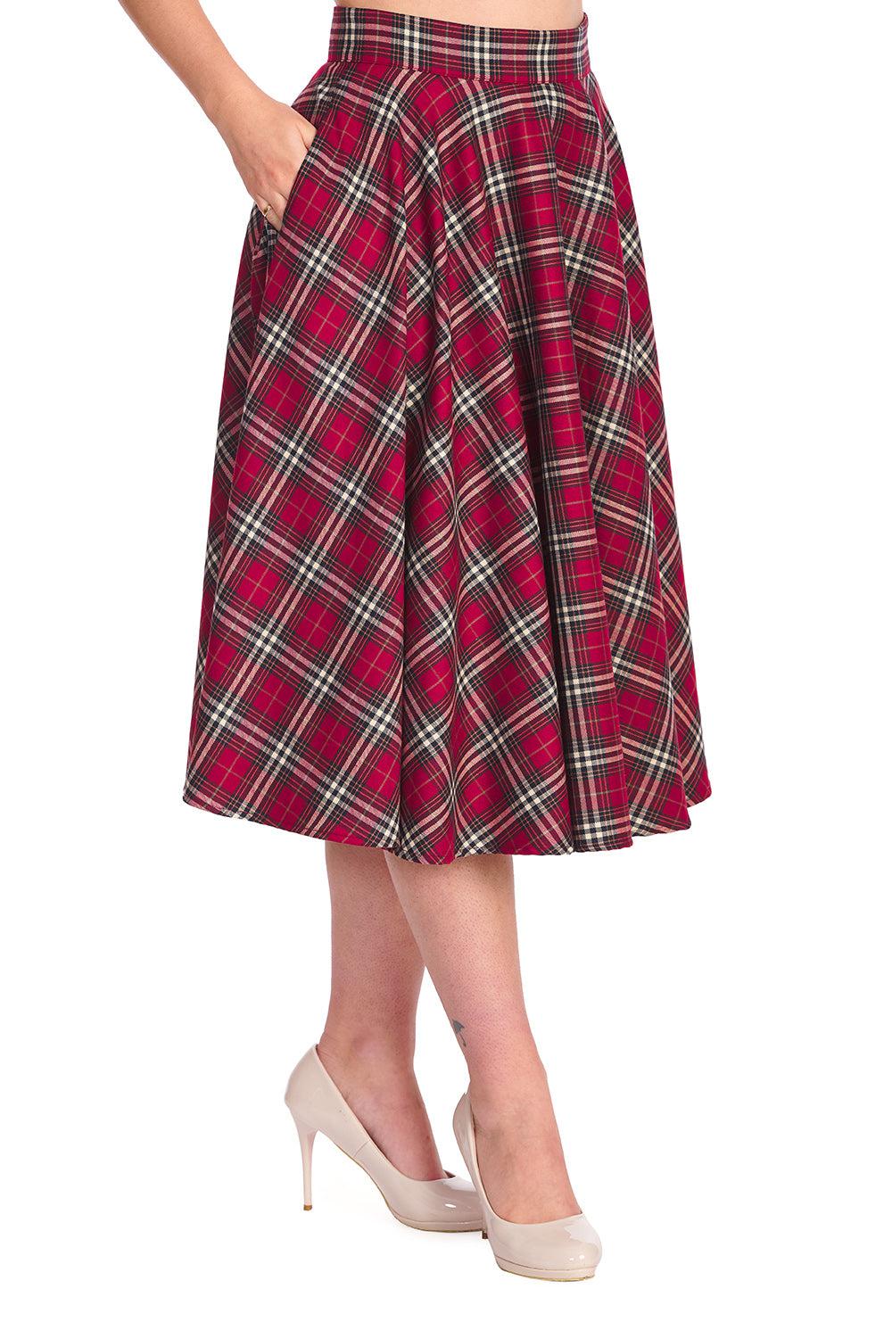 Winter Check Swing Skirt-Banned-Dark Fashion Clothing