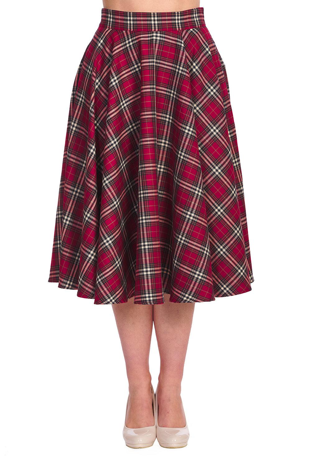 Winter Check Swing Skirt-Banned-Dark Fashion Clothing