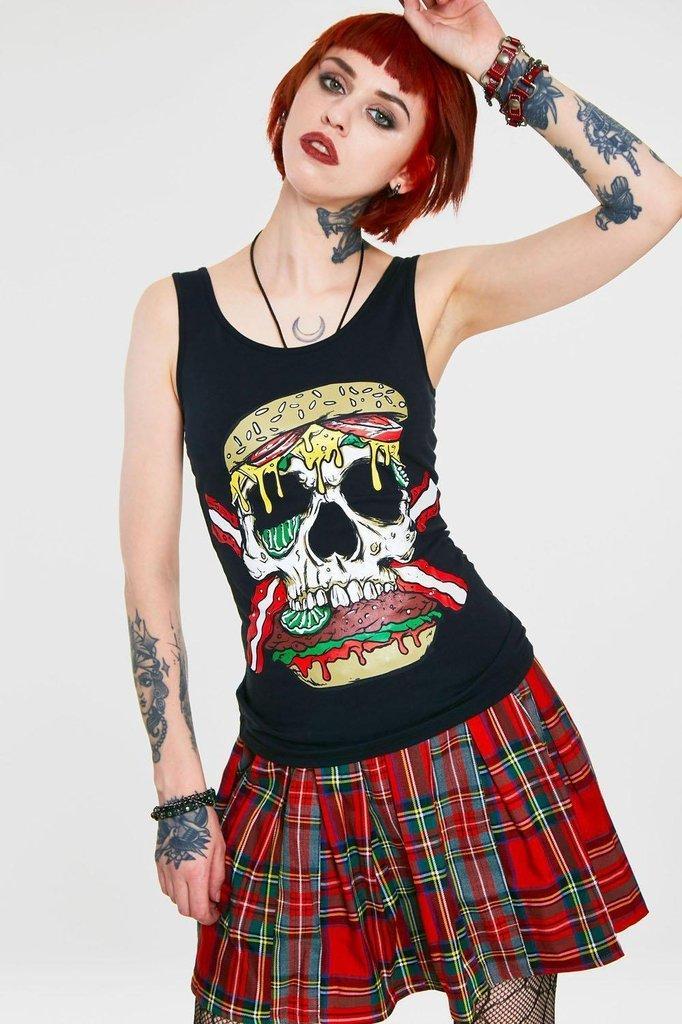 Zombie Skull Burger Tie Back Top-Jawbreaker-Dark Fashion Clothing