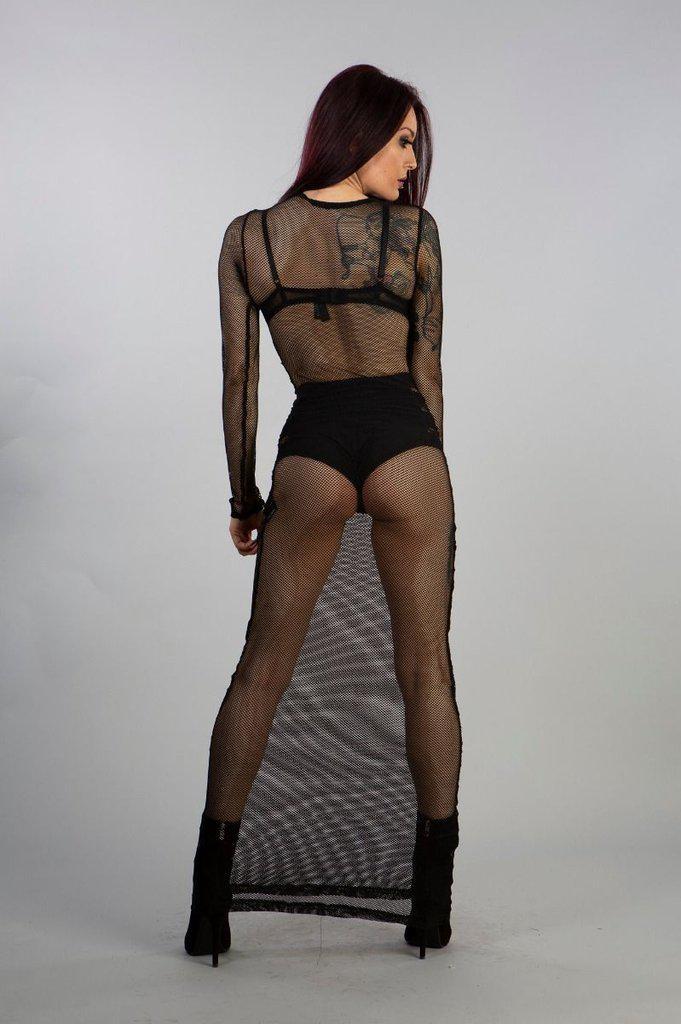 Adrianna Dress In Black Fishnet-Burleska-Dark Fashion Clothing